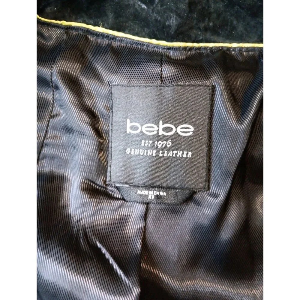 Vtg Y2K Bebe Leather and Suede Crop Moto Jacket Womens XS Black Goth Lined - Picture 5 of 9